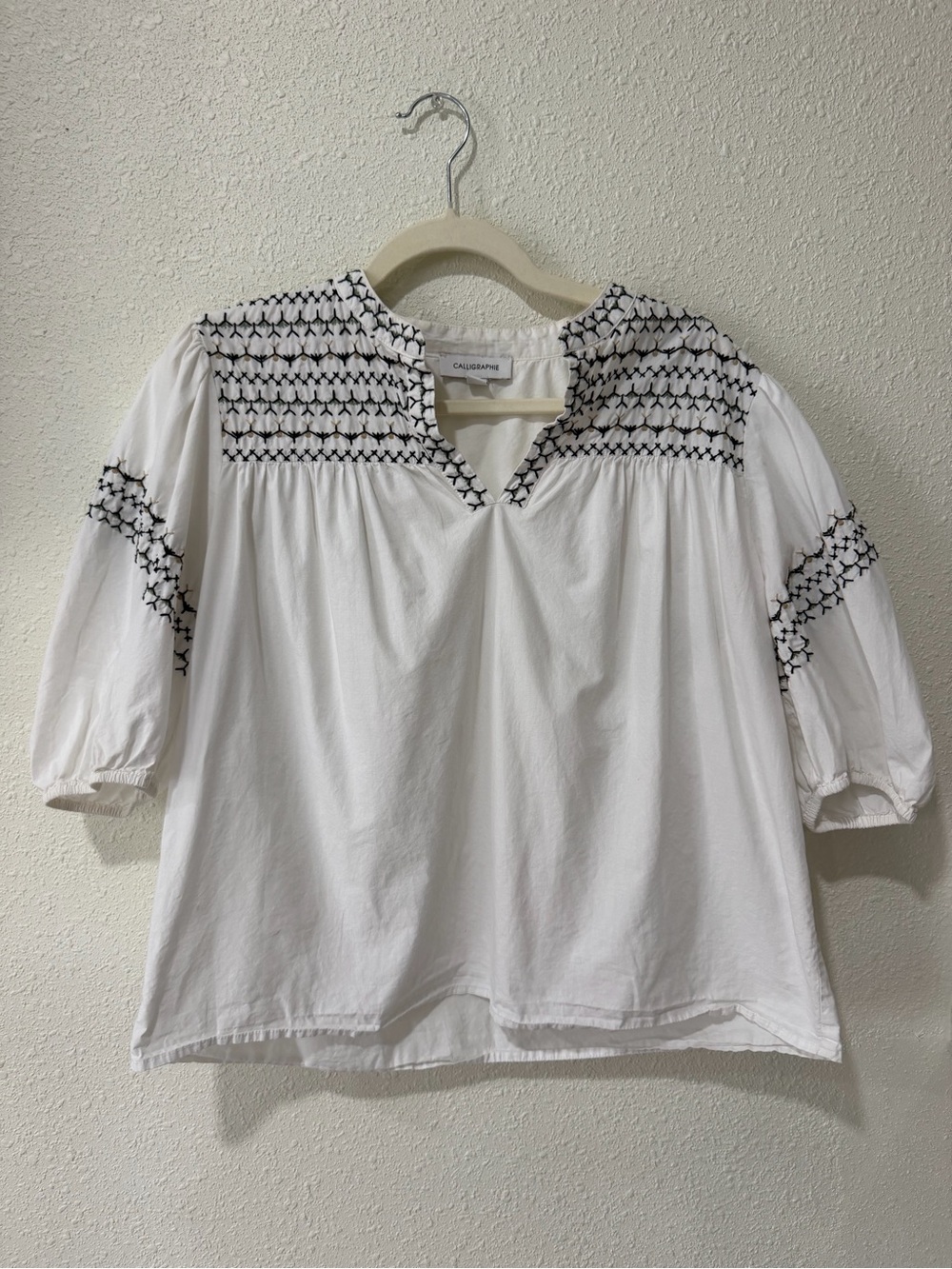 Calligraphie Women's Puff Sleeve Embroidered Blouse Cotton Boho Cottagecore